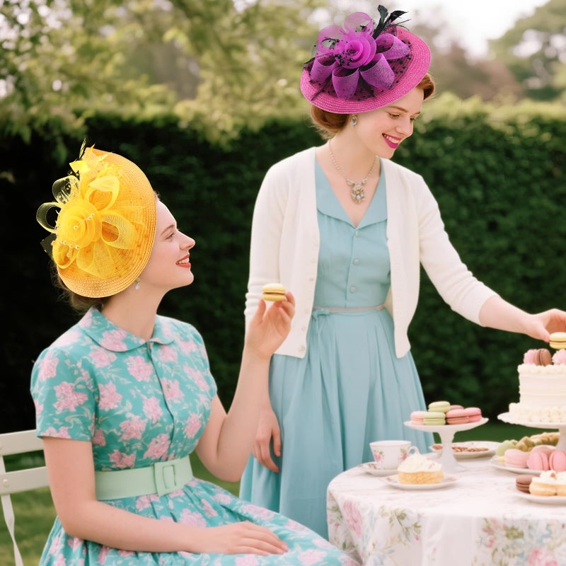 DRESHOW Fascinators Hat Flower Mesh Feathers Hat with a Headband and a Clip 7.9" Tea Party Headwear for Women - Image 3