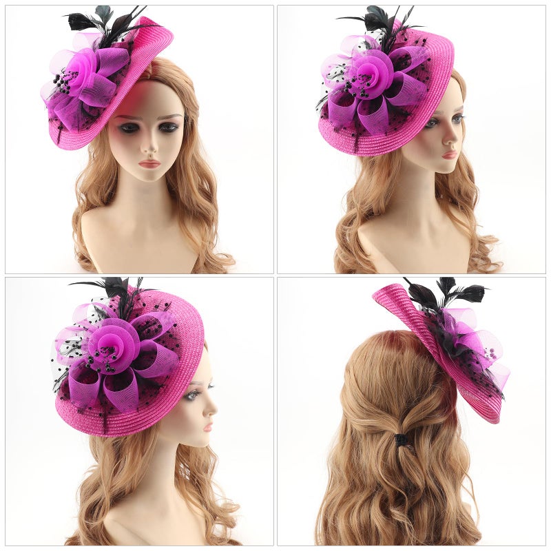 DRESHOW Fascinators Hat Flower Mesh Feathers Hat with a Headband and a Clip 7.9" Tea Party Headwear for Women - Image 4