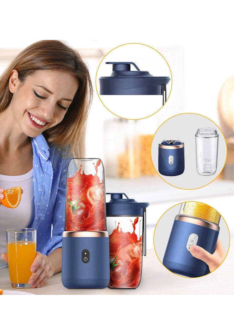 LEOKOR - Portable Blender Personal Size Blender Juicer Cup  Fruit Blender Portable Fruit Cup, 400ml Wireless Automatic Juicer Blender With USB Rechargeable And 2 Juice Cup, Bule - Image 1