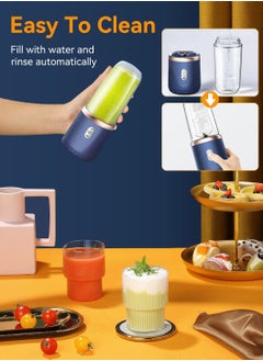 LEOKOR Portable Blender Personal Size Blender Juicer Cup  Fruit Blender Portable Fruit Cup, 400ml Wireless Automatic Juicer Blender With USB Rechargeable And 2 Juice Cup, Bule  - Image 4