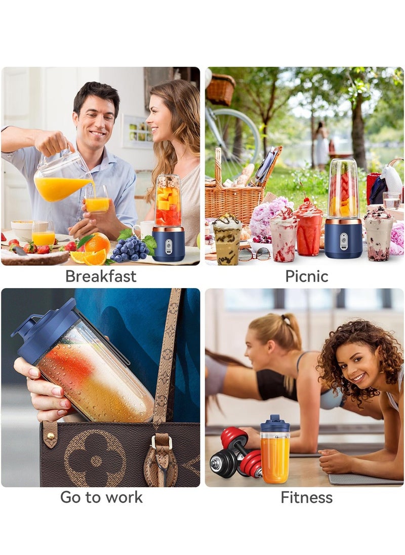 LEOKOR - Portable Blender Personal Size Blender Juicer Cup  Fruit Blender Portable Fruit Cup, 400ml Wireless Automatic Juicer Blender With USB Rechargeable And 2 Juice Cup, Bule - Image 1