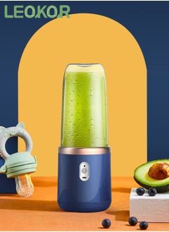 LEOKOR Portable Blender Personal Size Blender Juicer Cup  Fruit Blender Portable Fruit Cup, 400ml Wireless Automatic Juicer Blender With USB Rechargeable And 2 Juice Cup, Bule  - Image 3