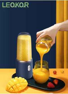 LEOKOR Portable Blender Personal Size Blender Juicer Cup  Fruit Blender Portable Fruit Cup, 400ml Wireless Automatic Juicer Blender With USB Rechargeable And 2 Juice Cup, Bule  - Image 2