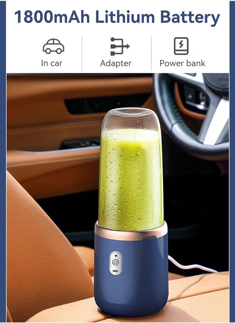 LEOKOR - Portable Blender Personal Size Blender Juicer Cup  Fruit Blender Portable Fruit Cup, 400ml Wireless Automatic Juicer Blender With USB Rechargeable And 2 Juice Cup, Bule - Image 1