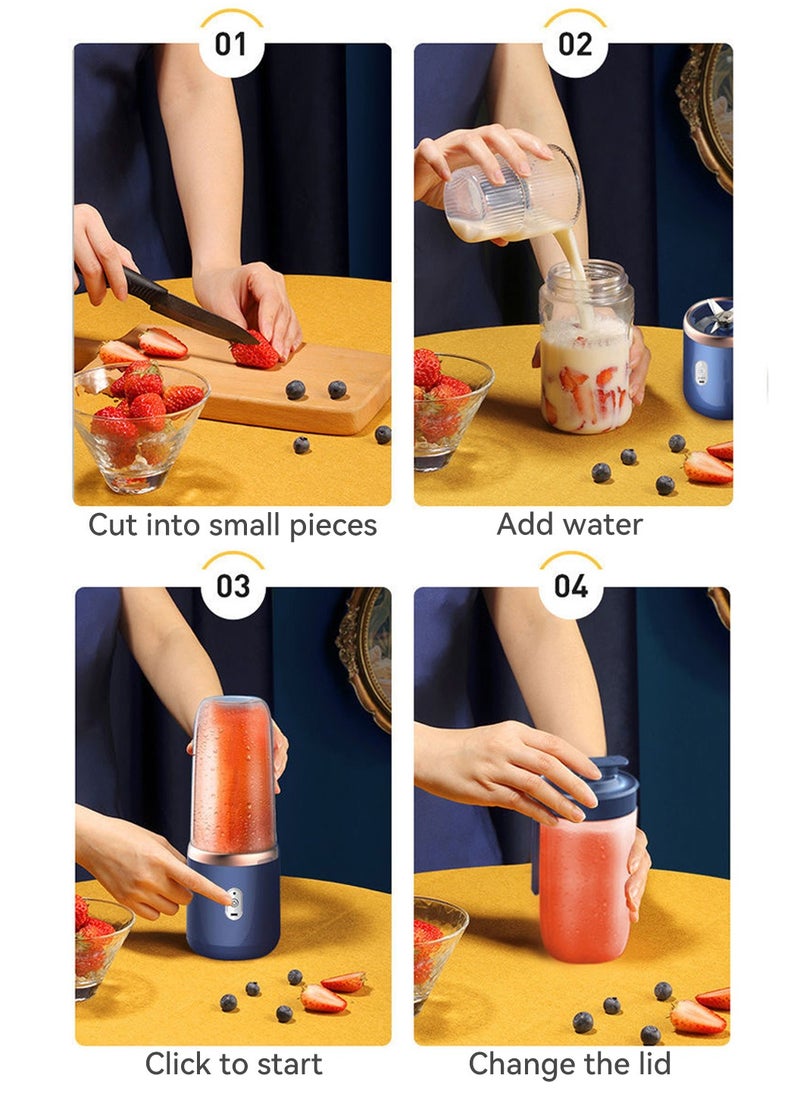 LEOKOR - Portable Blender Personal Size Blender Juicer Cup  Fruit Blender Portable Fruit Cup, 400ml Wireless Automatic Juicer Blender With USB Rechargeable And 2 Juice Cup, Bule - Image 1