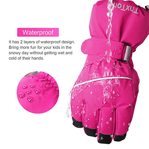 ThxToms Kids Warm Winter Waterproof Snow Gloves for Outdoor Sports Snowboard, Toddler Bulky Ski Gloves for Boys Girls 3-14 Years Old - Image 2