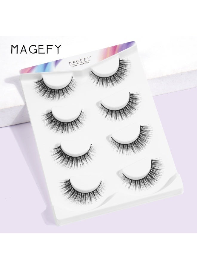 MAGEFY 4 Pairs Artificial Lashes Fluffy and Soft Lash False Eyelashes Cat Eye Wispy Faux Mink Lashes Pack Fluffy Short Natural Fake Lashes - Image 4