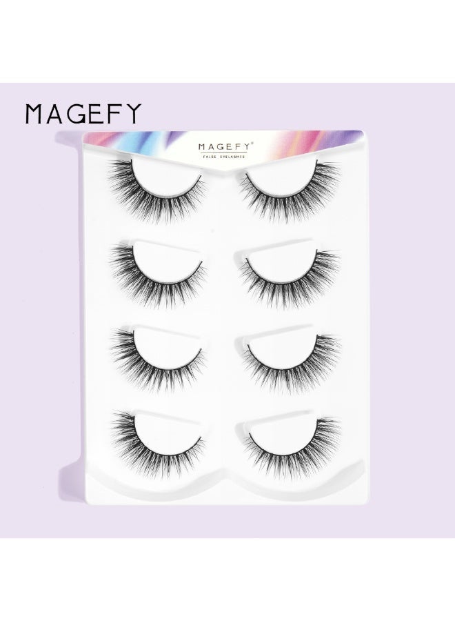 MAGEFY 4 Pairs Artificial Lashes Fluffy and Soft Lash False Eyelashes Cat Eye Wispy Faux Mink Lashes Pack Fluffy Short Natural Fake Lashes - Image 3