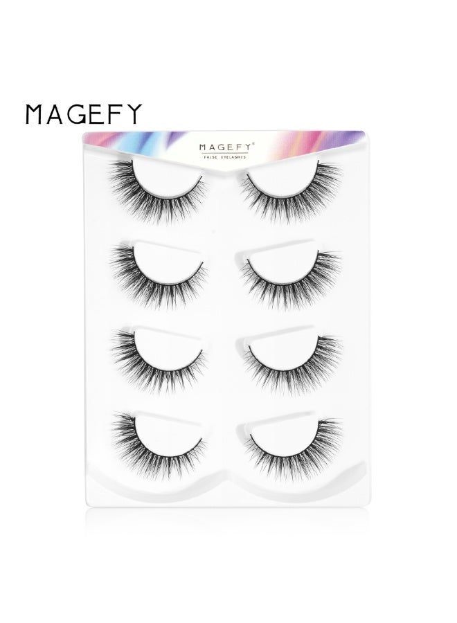 MAGEFY 4 Pairs Artificial Lashes Fluffy and Soft Lash False Eyelashes Cat Eye Wispy Faux Mink Lashes Pack Fluffy Short Natural Fake Lashes - Image 2