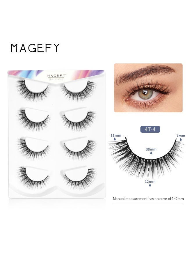 MAGEFY 4 Pairs Artificial Lashes Fluffy and Soft Lash False Eyelashes Cat Eye Wispy Faux Mink Lashes Pack Fluffy Short Natural Fake Lashes - Image 1