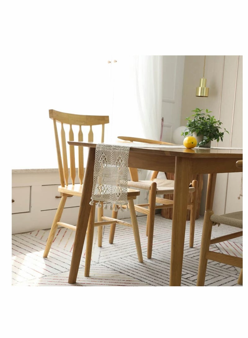 Zikra European Style Natural Table Runner, Hollow Polyester-Cotton Crochet Retro Lace Wedding Table Runner with Tassels for Bohemian Rustic Wedding Bridal Shower Home Dining Table Decor (260x24cm) - Image 2