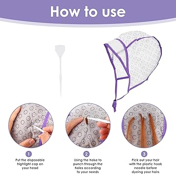 WLLHYF 6 Pieces Hair Cap Dye Colouring Cap Highlighting Frosting Cap Art Tipping Cap with Plastic Crochet Hook for Salon DIY Dyeing Hair Hairdressing - Image 3