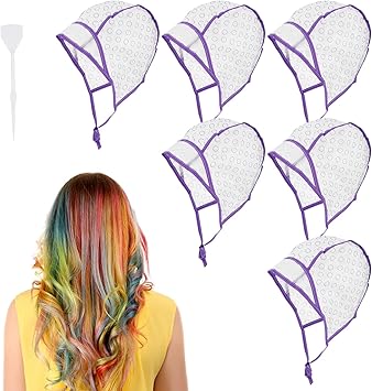 WLLHYF 6 Pieces Hair Cap Dye Colouring Cap Highlighting Frosting Cap Art Tipping Cap with Plastic Crochet Hook for Salon DIY Dyeing Hair Hairdressing - Image 1