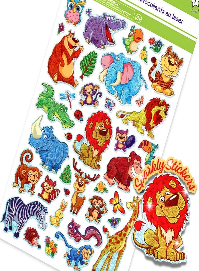 أوانفون ملصقات الغابة - ملصقات سفاري للأطفال، ورقة من 41 حيوانًا، لامعة، براقة، رائعة، ممتعة، معدنية - Image 1