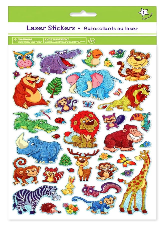 أوانفون ملصقات الغابة - ملصقات سفاري للأطفال، ورقة من 41 حيوانًا، لامعة، براقة، رائعة، ممتعة، معدنية - Image 2
