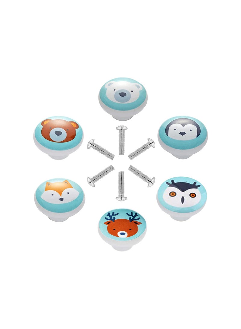 KASTWAVE Cute Ceramic Cartoon Animal Drawer Pulls, Cabinet Knobs Round Furniture Handle with Screws, for Drawer, Cupboard, Dresser, Door, Kids Room Study Room  (6-Pack) - Image 1