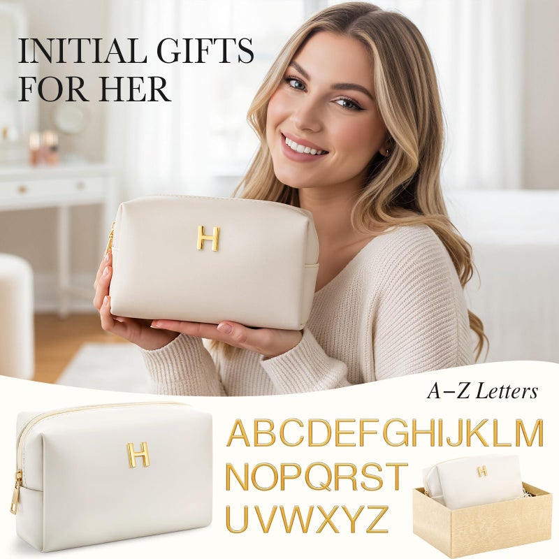 Kigeli Initial Makeup Bag Gifts for Christmas Women Girls Bridesmaid Stocking Stuffers Personalized PU Leather Preppy Monogram Cosmetic Bag Travel Toiletry Pouch Birthday Wedding Bridal Shower Gift(H) - Image 3