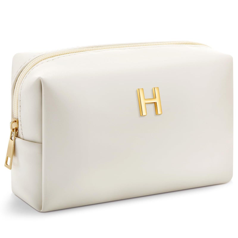 Kigeli Initial Makeup Bag Gifts for Christmas Women Girls Bridesmaid Stocking Stuffers Personalized PU Leather Preppy Monogram Cosmetic Bag Travel Toiletry Pouch Birthday Wedding Bridal Shower Gift(H) - Image 1