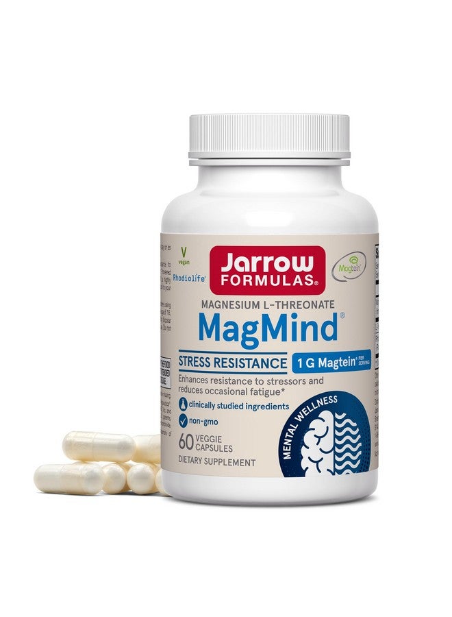 Jarrow Formulas MagMind Stress Resistance with Magtein 1g, L-Theanine and Rhodiolife, Dietary Supplement for Occasional Fatigue and Stress, 60 Veggie Capsules, 30 Day Supply - Image 1