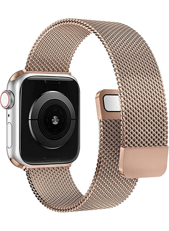 stainless steel metal band with magnetic clasp For Apple Watch Series SE/7/6/5/4/3/2/1 Compatible With apple watch straps 42mm 44mm 45mm 49mm 46mm Rose Gold - Image 1