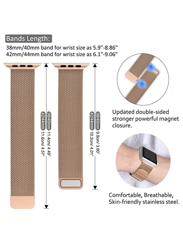 stainless steel metal band with magnetic clasp For Apple Watch Series SE/7/6/5/4/3/2/1 Compatible With apple watch straps 42mm 44mm 45mm 49mm 46mm Rose Gold - Image 3