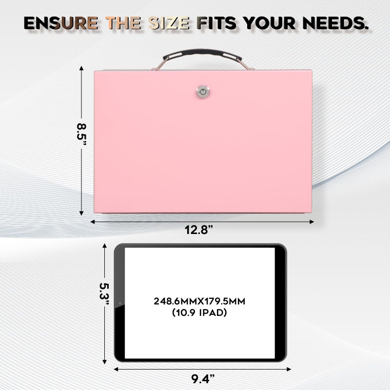 xydled Fire Resistant Safe Fire Safe Box with Key Lock for Home Office Security Storage for Valuables Documents,12.8 x 8.5 x 4.5 Inch,Pink - Image 3