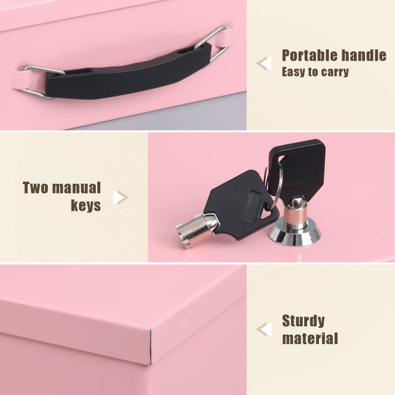 xydled Fire Resistant Safe Fire Safe Box with Key Lock for Home Office Security Storage for Valuables Documents,12.8 x 8.5 x 4.5 Inch,Pink - Image 5