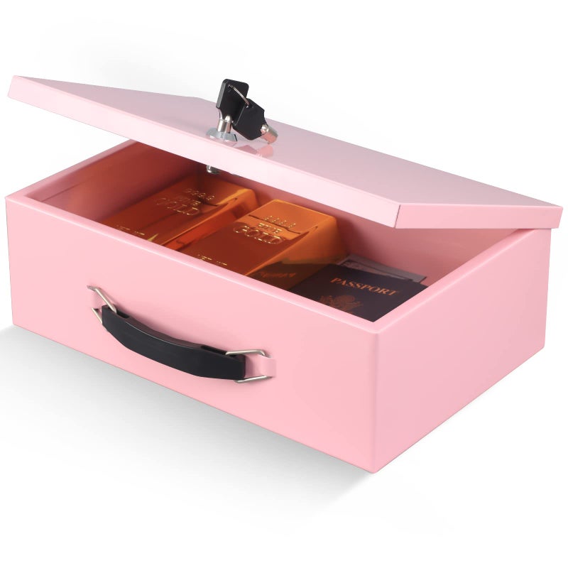 xydled Fire Resistant Safe Fire Safe Box with Key Lock for Home Office Security Storage for Valuables Documents,12.8 x 8.5 x 4.5 Inch,Pink - Image 1