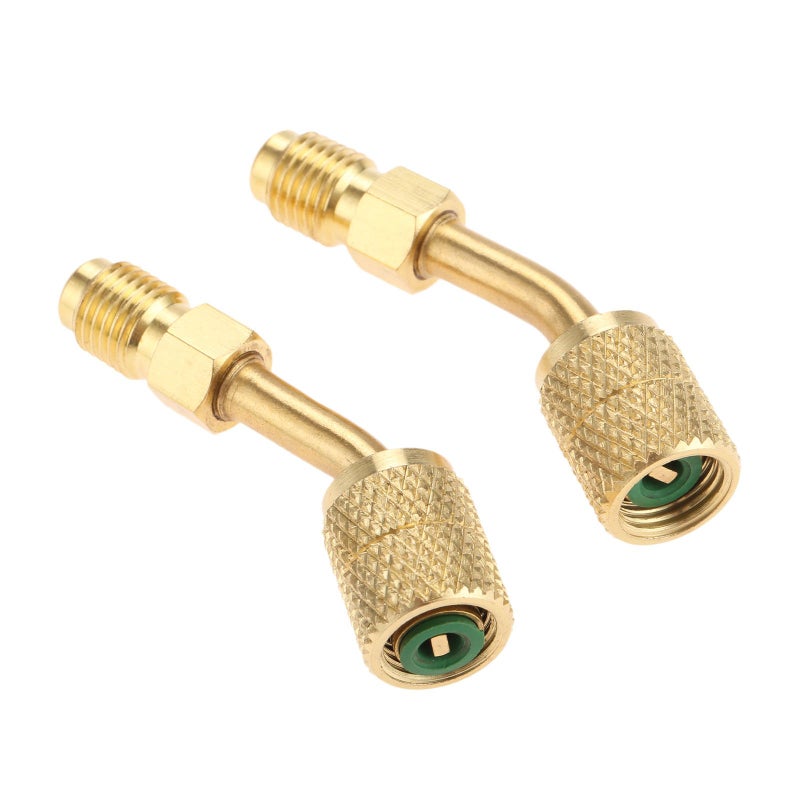 R410A Adapter 516 SAE Female Quick Couplers to 14 SAE Male Flare 2 PC 45 Degree Angled Charging Vacuum Adapter Used for R410a with Thimble Mini Split System HVAC and Refrigeration Service