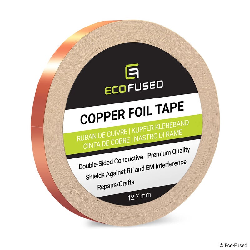إيكو-فيوسد شريط نحاسي لاصق متميز من ECO-FUSED - موصل من الجانبين - عرض 0.5 بوصة (12.7 مم) - حماية من التداخل الكهرومغناطيسي والترددات الراديوية، دوائر ورقية، إصلاحات كهربائية، تأريض، أعمال فنية وحرفية، ديكور داخلي للمنزل - Image 1