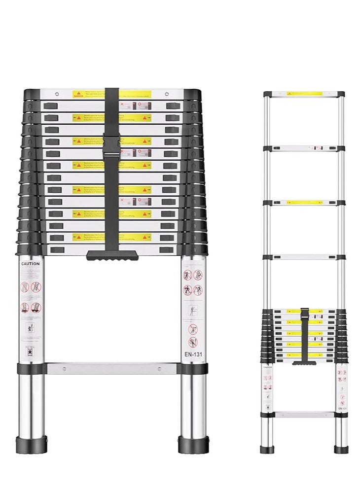 Telescopic Ladder, 4.4M Stainless Steel Thickened High-Strength Ladder, Loft Ladder with Non-Slip Feet, Portable Ladders Extendable, Adjustable Height Folding Ladder for Roof Attic Caravans - Image 1