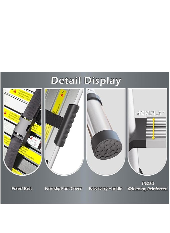 Telescopic Ladder, 4.4M Stainless Steel Thickened High-Strength Ladder, Loft Ladder with Non-Slip Feet, Portable Ladders Extendable, Adjustable Height Folding Ladder for Roof Attic Caravans - Image 4