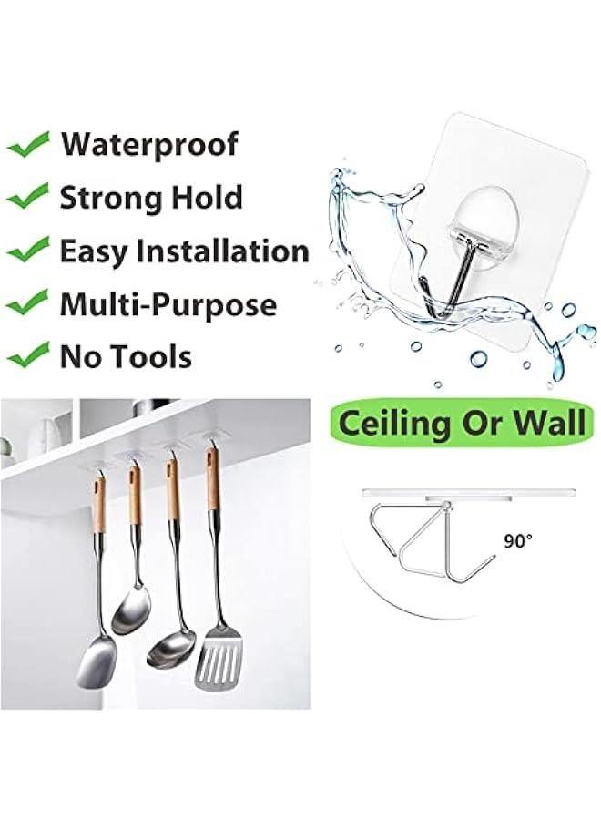 Adhesive Hooks for Hanging Heavy Duty Wall Hooks Self Adhesive Towel Coat Hooks Waterproof Transparent Hook for Bathroom Shower Kitchen Keys Door Outdoor Home Improvement Utility Hook 12 Pack - Image 3
