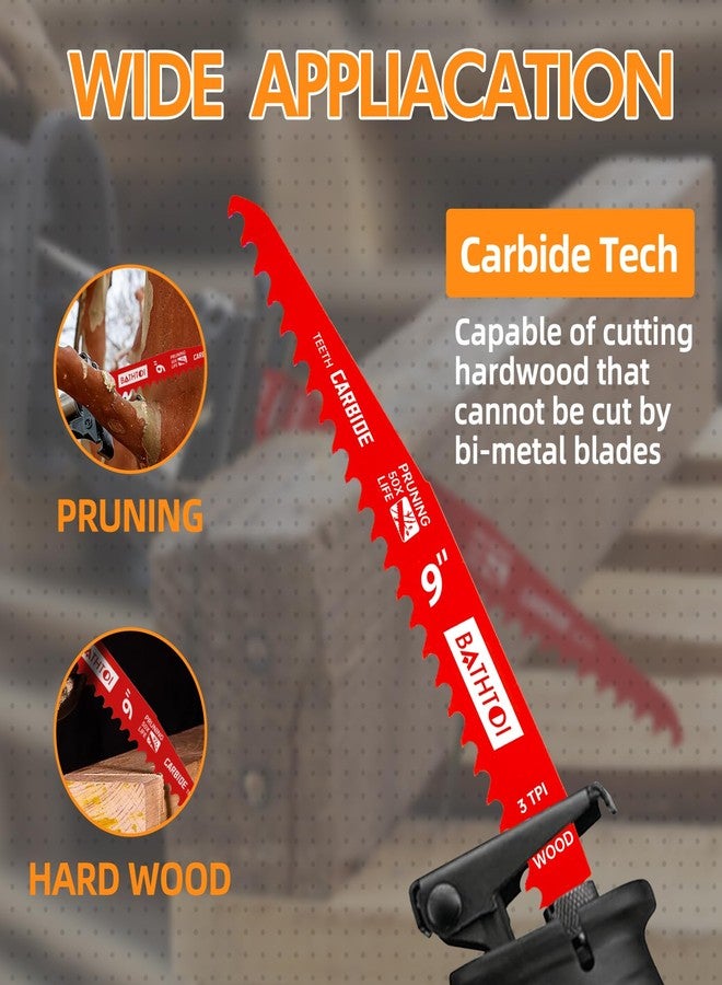 BATHTOI 5 Pack 9 Inch 3 Tpi Carbide Reciprocating Saw Blades for Wood Cutting and Tree Trimming, Pruning Sawzall Blades with Carbide Tipped Teeth for Longer Life and Faster Cutting Speed - Image 4