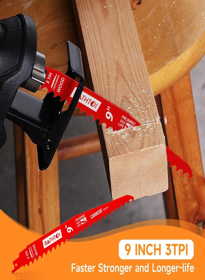 BATHTOI 5 Pack 9 Inch 3 Tpi Carbide Reciprocating Saw Blades for Wood Cutting and Tree Trimming, Pruning Sawzall Blades with Carbide Tipped Teeth for Longer Life and Faster Cutting Speed - Image 3