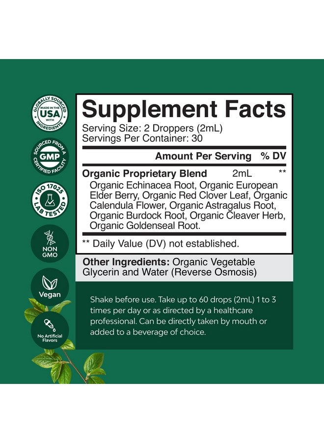 نايتشرز كرافت قطرات تصريف لمفاوي عضوية معتمدة - مكمل غذائي عشبي لتطهير الجهاز اللمفاوي ودعم المناعة مع مستخلص إشنسا جولدنسيل وبرسيم أحمر - نباتي، غير معدل وراثيًا، خالٍ من الكحول والسكر - 30 حصة - Image 3