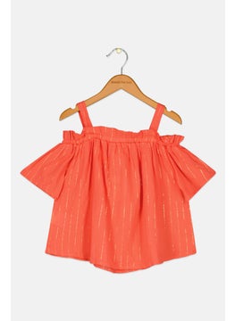 Kids Girl Sqaure Neck Cold Shoulder Sleeve Top, Coral - pzsku/Z4B7373B311AF1C02601EZ/45/_/1740490076/4e20cfdc-67a5-437e-93d1-46600f4518ad