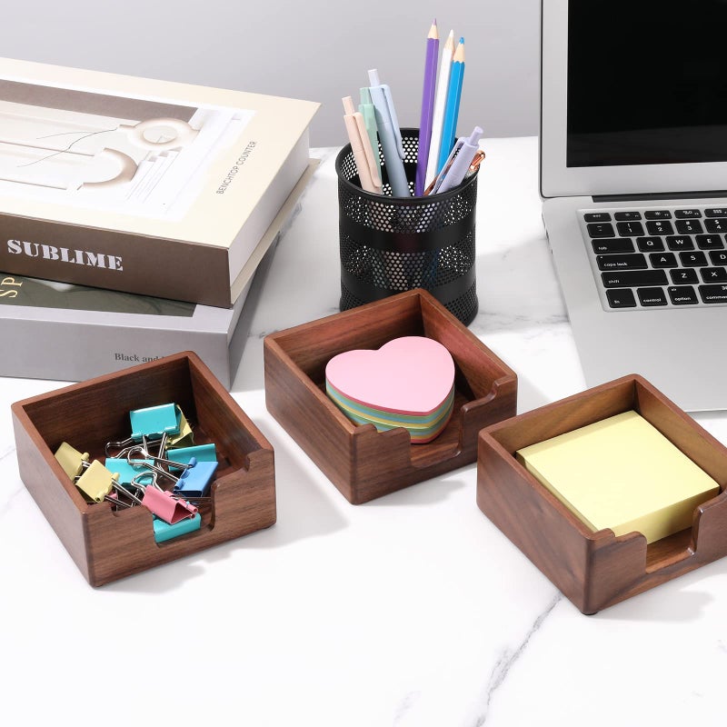 Bamber Sticky Note Holder Cute for Desk Walnut Wood Notepad Holder Organizer for Office School Home, Pack of 2 - Image 5
