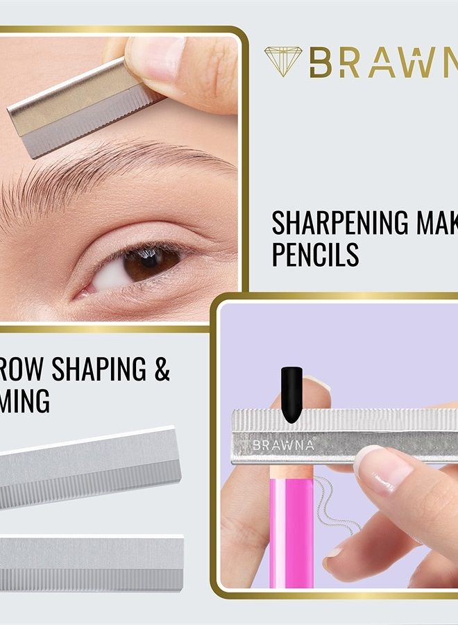 PMU Supplies 50 Pcs Eyebrow Razor Blades - Microblading Pencil Sharpener - Stainless Steel Single Edge Razor Blades - Duckbill - Shape Pencil Sharpening Tool for Waterproof Peel Off Pencils
