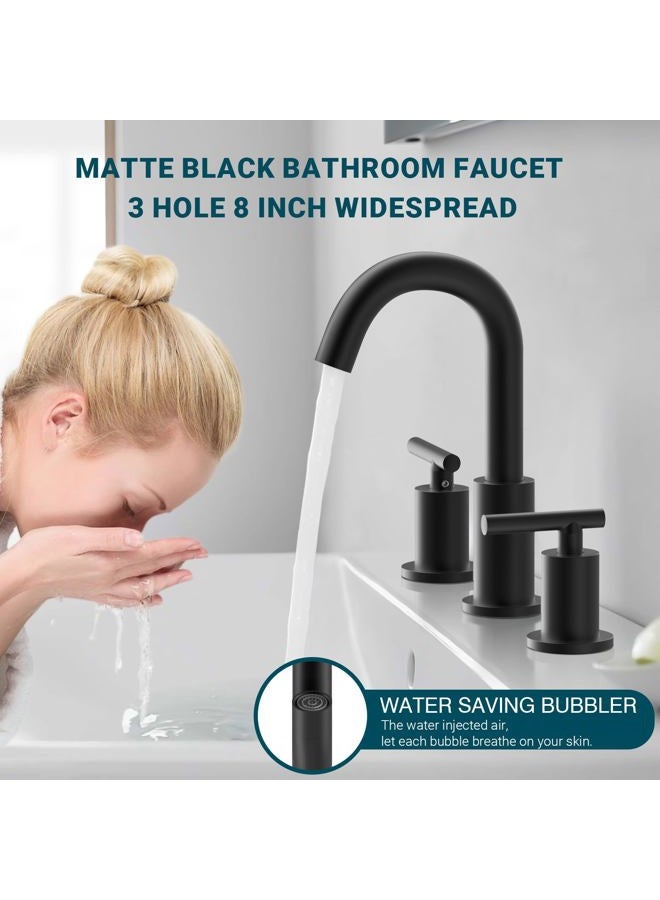 TRUSTMI 2-Handle 8 inch Widespread Bathroom Sink Faucet with Pop Up Drain and cUPC Faucet Supply Hoses, Matte Black Basin Faucet Mixer Taps - Image 2