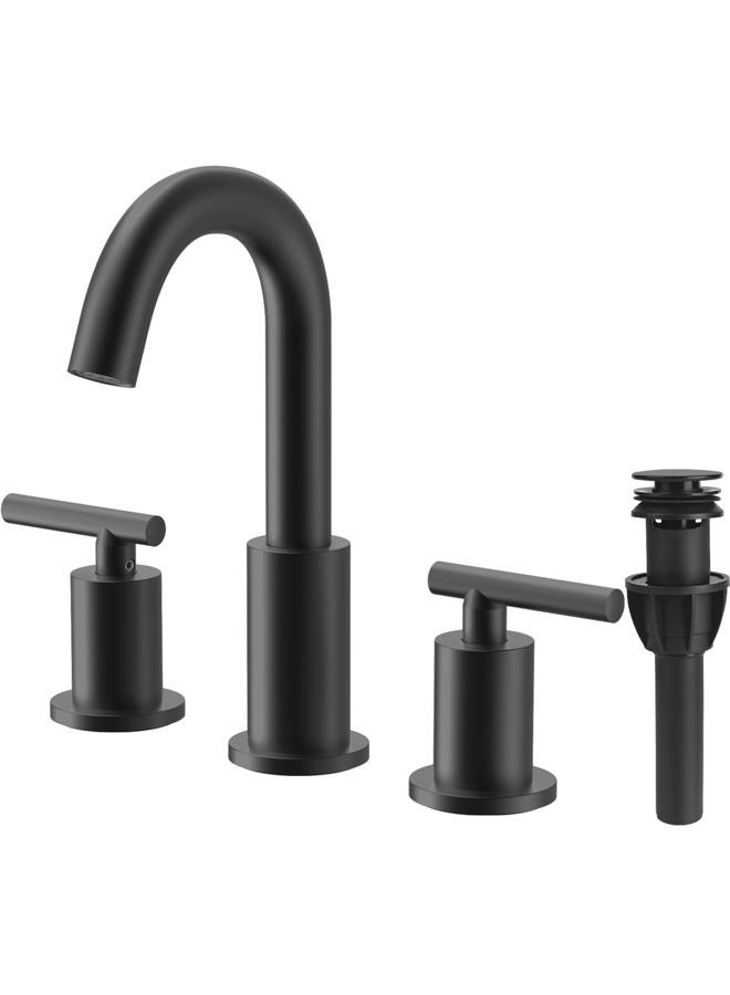 TRUSTMI 2-Handle 8 inch Widespread Bathroom Sink Faucet with Pop Up Drain and cUPC Faucet Supply Hoses, Matte Black Basin Faucet Mixer Taps - Image 1