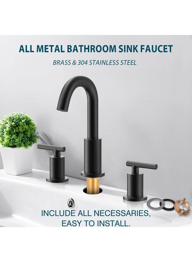 TRUSTMI 2-Handle 8 inch Widespread Bathroom Sink Faucet with Pop Up Drain and cUPC Faucet Supply Hoses, Matte Black Basin Faucet Mixer Taps - Image 3