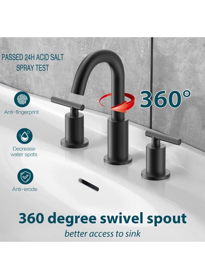 TRUSTMI 2-Handle 8 inch Widespread Bathroom Sink Faucet with Pop Up Drain and cUPC Faucet Supply Hoses, Matte Black Basin Faucet Mixer Taps - Image 4