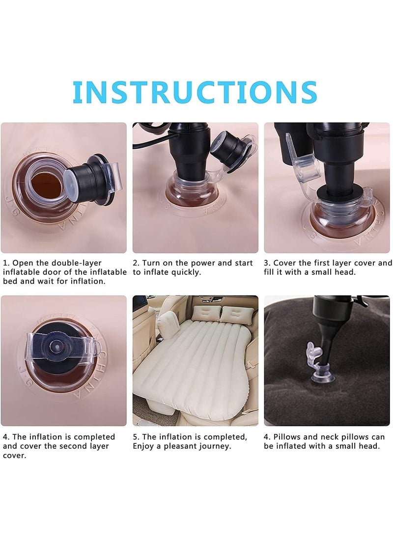 HENGLOBE Car Inflatable Bed with Pump 2 Air PillowQuick Inflatable Back Seat BedCar Inflatable MattressCar Bed MattressCar Bed For KidsTravelTripCampingPicnicPool BeachUniversal FitBeige  - Image 5
