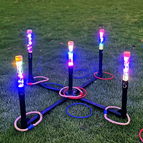 OUTTOY Outdoor Yard Games for Adult and Family, Led Ring Toss Games for Kids， Glow in The Dark Games for Lawn, Backyard, Camping, Beach - Image 1