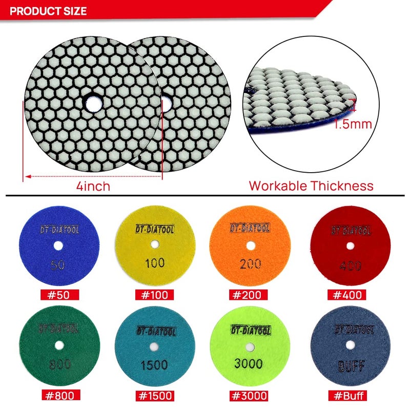 DTDIATOOL Dry Diamond Polishing Pads 4 Inch for Granite Marble Quartz Stone Countertop Tiles 8 Pieces Grits 400 - Image 2