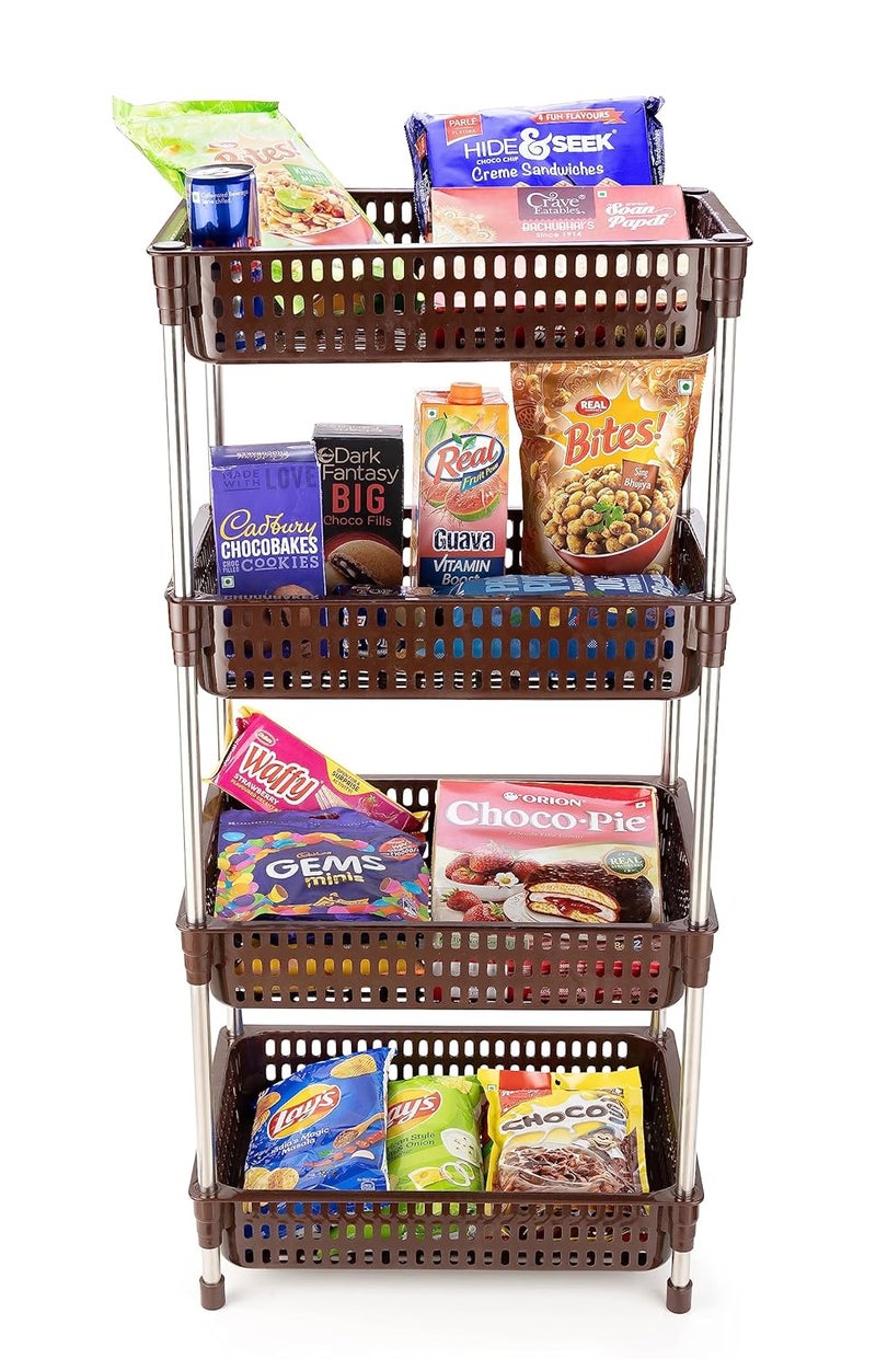 SHRUTI PlasticStainless Steel Fruit Vegetable 4 Stand Kitchen Trolley Fruit Basket Vegetable Basket Onion Potato aloo pyaz Rack for Kitchen Vegetable Stand for Kitchen 3 Layer Brown - Image 5