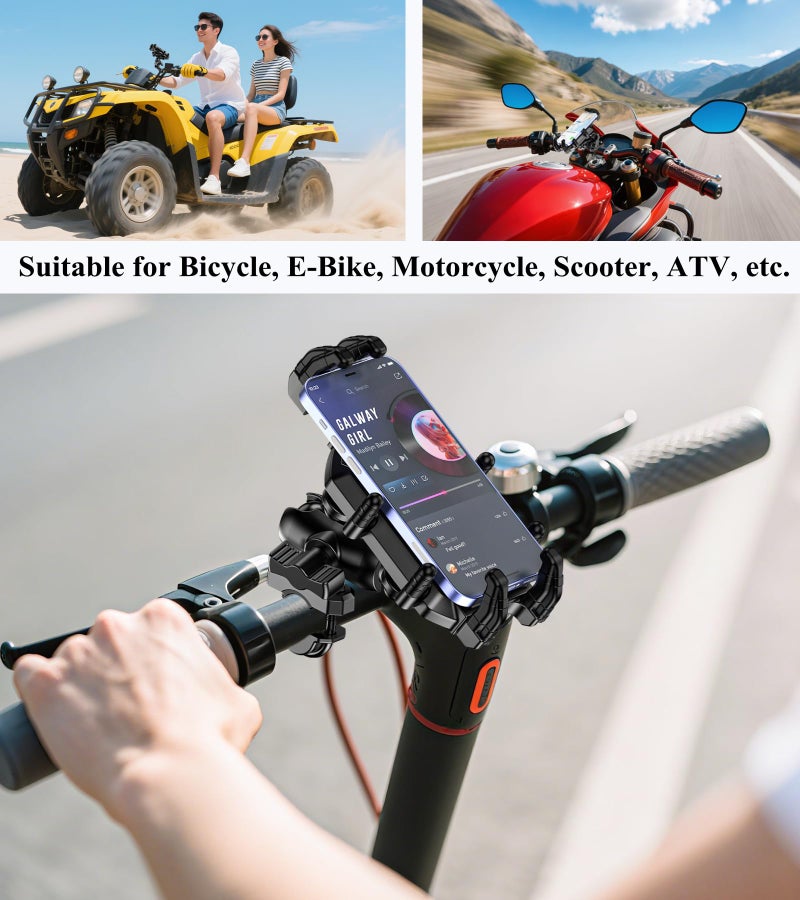 BRCOVAN Motorcycle Phone Mount Holder with Vibration Dampener & High-Speed Secure Lock, Adjustable Handlebar Cellphone Clamp for Bike Bicycle Scooter ATV, Fit 5.4-7.2'' Smartphone, Big Phone Friendly - Image 4