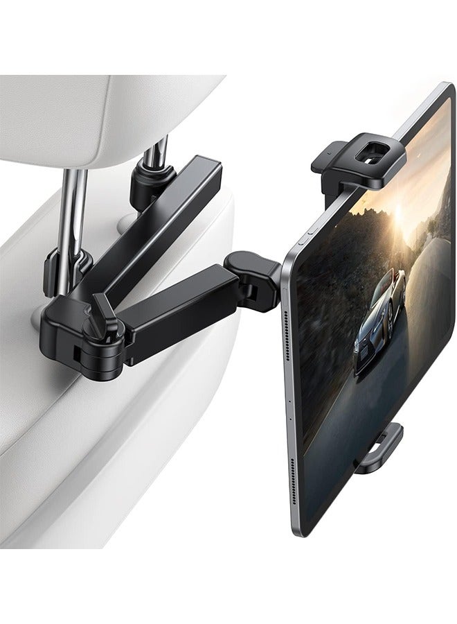 General Car Headrest Tablet Holder - [3 in 1 Extension Arm] Adjustable Tablet Car Mount for Back Seat, Road Trip Essentials for Kids, for 4.7-11" Tablet Like iPad Pro, Air, Mini, Galaxy, Fire, Black  - Image 1