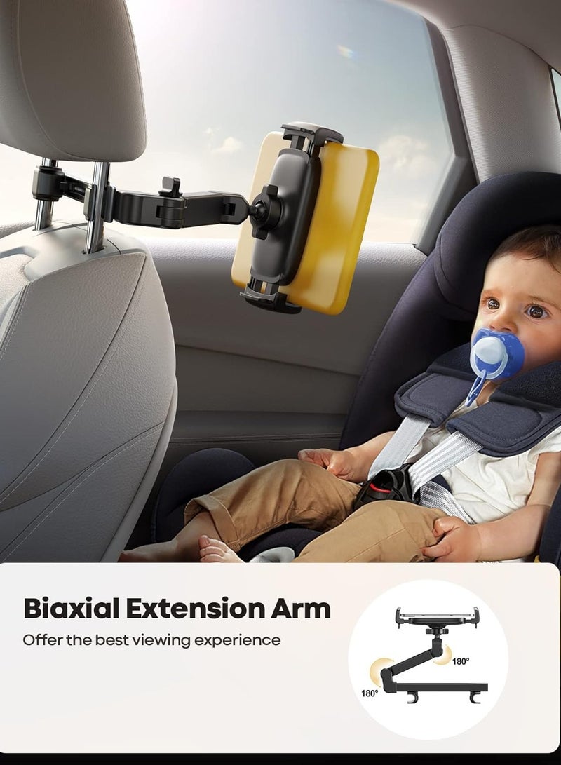 General Car Headrest Tablet Holder - [3 in 1 Extension Arm] Adjustable Tablet Car Mount for Back Seat, Road Trip Essentials for Kids, for 4.7-11" Tablet Like iPad Pro, Air, Mini, Galaxy, Fire, Black  - Image 2